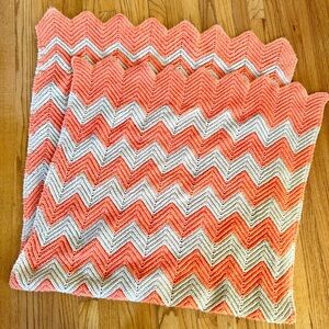66” / 5’6” Handwoven Afghan Throw Crochet Blanket - Orange and Beige